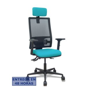 PIQUERAS Y CRESPO Silla Bormate asincro malla negra asiento bali turquesa brazos 2D ruedas 65mm cabecero regulable