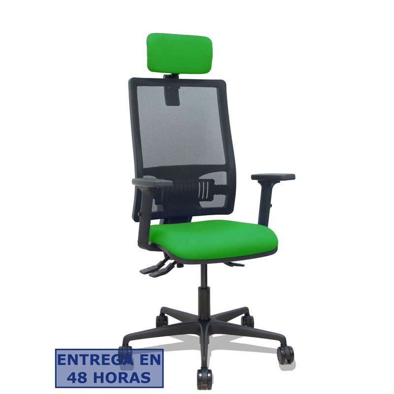PIQUERAS Y CRESPO Silla Bormate asincro malla negra asiento bali verde brazos 2D ruedas 65mm cabecero regulable
