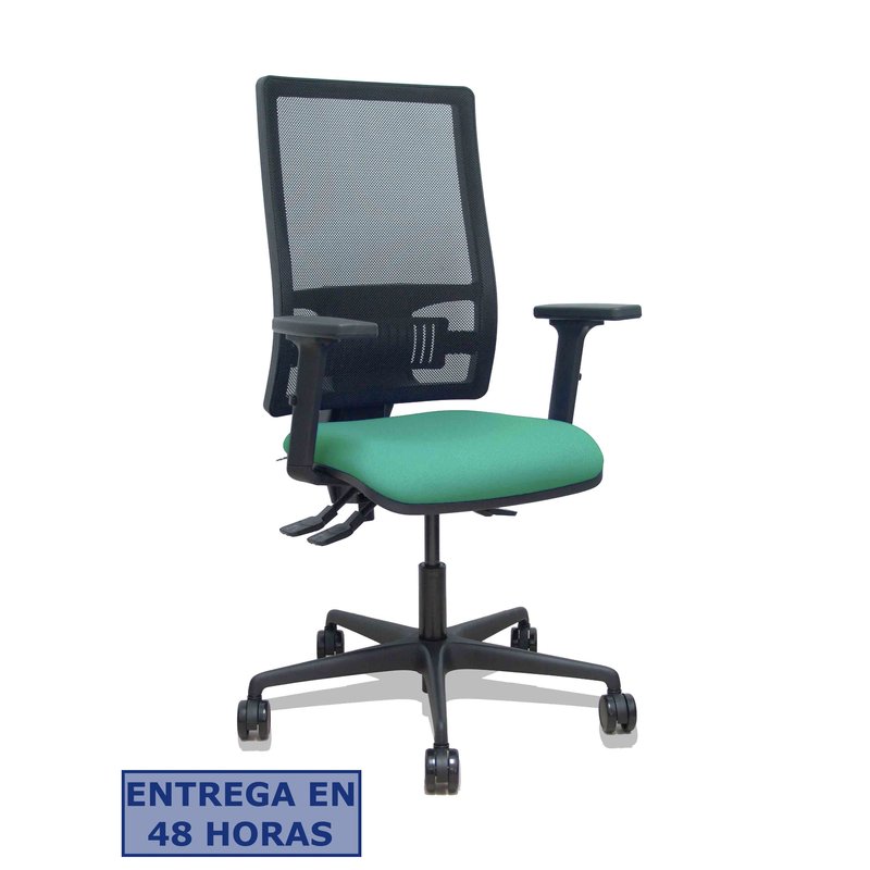 PIQUERAS Y CRESPO Silla Bormate asincro malla negra asiento bali verde esmeralda brazos 2D ruedas 65mm