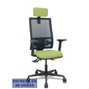 PIQUERAS Y CRESPO Silla Bormate asincro malla negra asiento bali verde oliva brazos 2D ruedas 65mm cabecero regulable