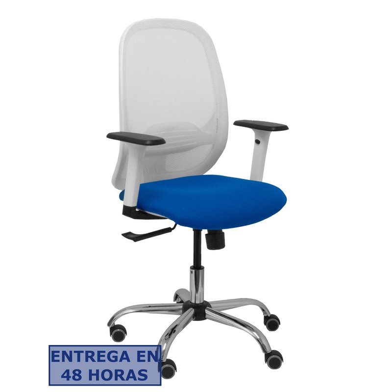 PIQUERAS Y CRESPO Silla Cilanco blanca malla blanca asiento bali azul brazo regulable base cromada ruedas de parque