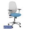 PIQUERAS Y CRESPO Silla Cilanco blanca malla blanca asiento bali azul cielo brazo regulable base cromada ruedas de parq ue