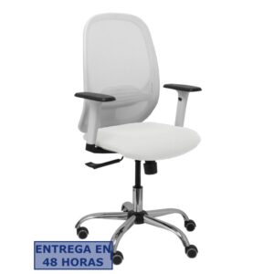 PIQUERAS Y CRESPO Silla Cilanco blanca malla blanca asiento bali blanco brazo regulable base cromada ruedas de parque
