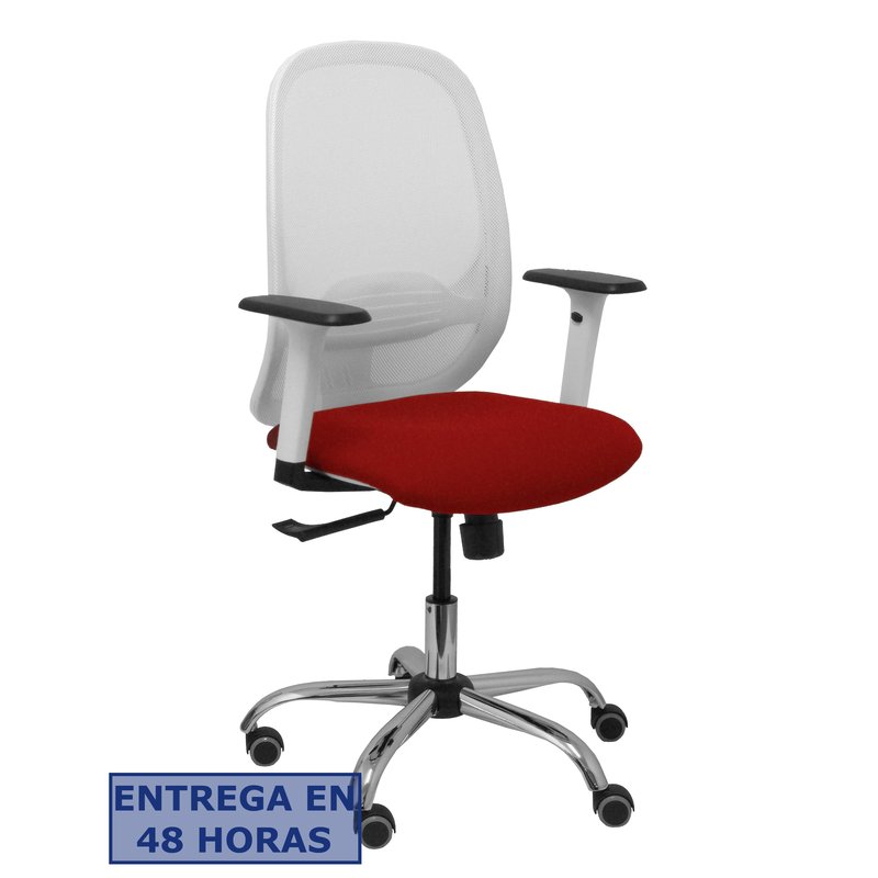 PIQUERAS Y CRESPO Silla Cilanco blanca malla blanca asiento bali granate brazo regulable base cromada ruedas de parque