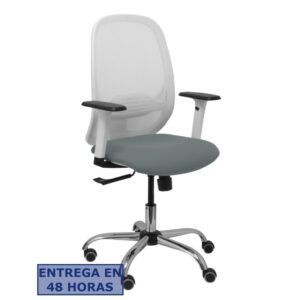 PIQUERAS Y CRESPO Silla Cilanco blanca malla blanca asiento bali gris brazo regulable base cromada ruedas de parque