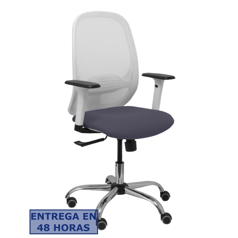 PIQUERAS Y CRESPO Silla Cilanco blanca malla blanca asiento bali gris oscuro brazo regulable base cromada ruedas de parque