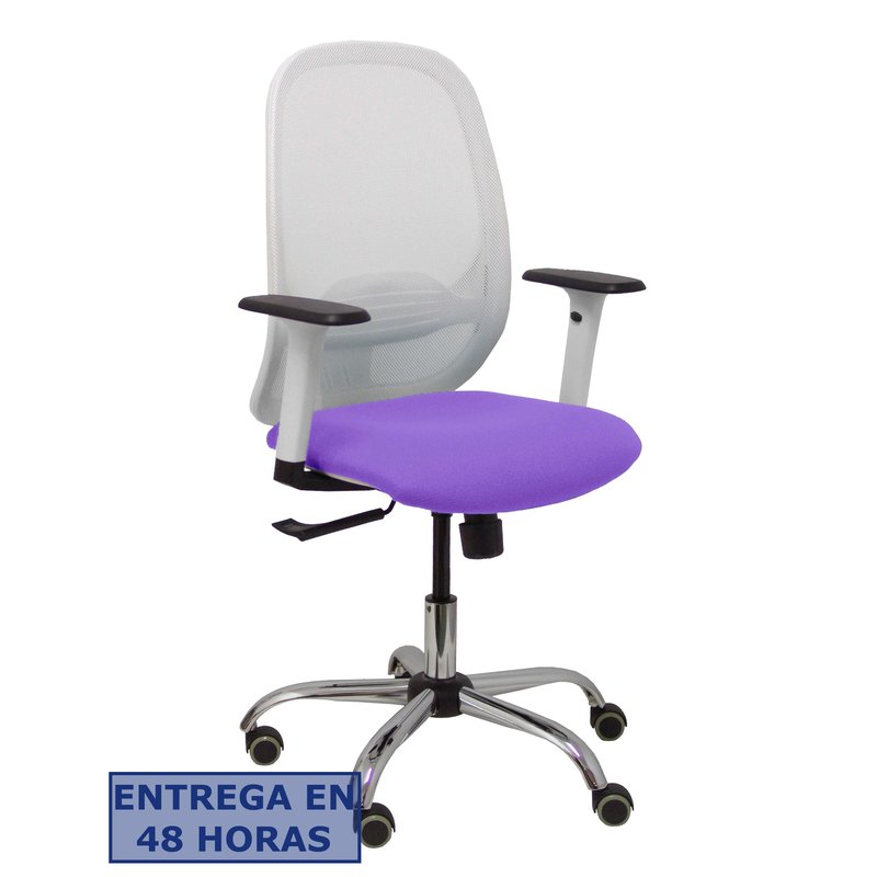 PIQUERAS Y CRESPO Silla Cilanco blanca malla blanca asiento bali lila brazo regulable base cromada ruedas de parque