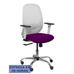 PIQUERAS Y CRESPO Silla Cilanco blanca malla blanca asiento bali morado brazo regulable base cromada ruedas de parque
