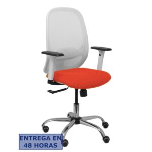 PIQUERAS Y CRESPO Silla Cilanco blanca malla blanca asiento bali naranja oscuro brazo regulable base cromada ruedas de parque