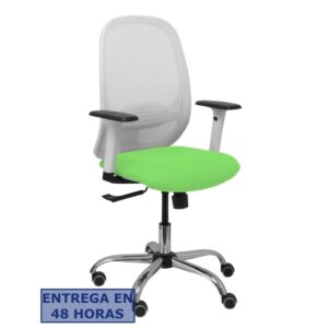 PIQUERAS Y CRESPO Silla Cilanco blanca malla blanca asiento bali pistacho brazo regulable base cromada ruedas de parque