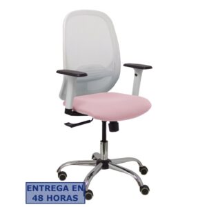 PIQUERAS Y CRESPO Silla Cilanco blanca malla blanca asiento bali rosa brazo regulable base cromada ruedas de parque