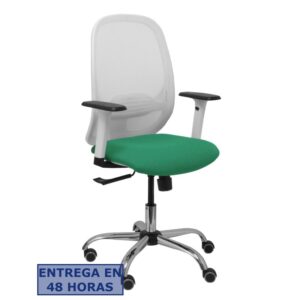 PIQUERAS Y CRESPO Silla Cilanco blanca malla blanca asiento bali verde esmeralda brazo regulable base cromada ruedas de parque
