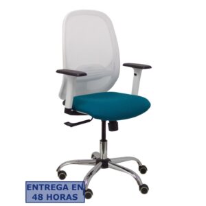 PIQUERAS Y CRESPO Silla Cilanco blanca malla blanca asiento bali verde petroleo brazo regulable base cromada ruedas de parque