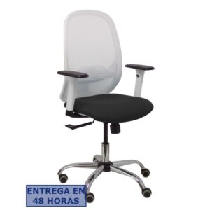 PIQUERAS Y CRESPO Silla Cilanco blanca malla blanca asiento similpiel negro brazo reg. base cromada RP