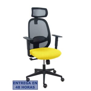 PIQUERAS Y CRESPO Silla Cilanco negra malla negra asiento bali amarillo brazo regulable cabecero regulable