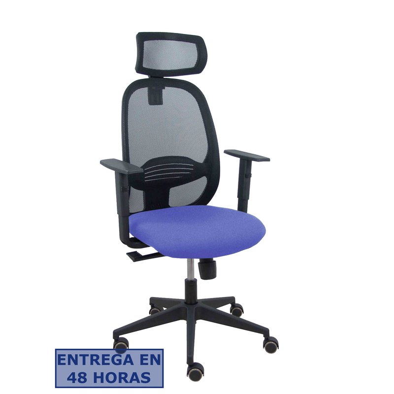 PIQUERAS Y CRESPO Silla Cilanco negra malla negra asiento bali azul claro brazo regulable cabecero regulable PIQUERAS Y CRESPO Silla Cilanco negra malla negra asiento bali azul claro brazo regulable cabecero regulable