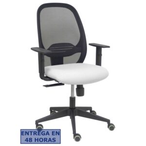PIQUERAS Y CRESPO Silla Cilanco negra malla negra asiento bali blanco brazo regulable.