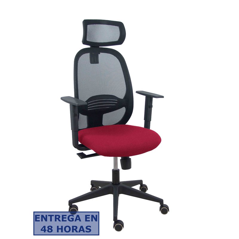 PIQUERAS Y CRESPO Silla Cilanco negra malla negra asiento bali granate brazo regulable cabecero regulable