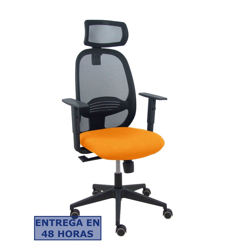 PIQUERAS Y CRESPO Silla Cilanco negra malla negra asiento bali naranja brazo regulable cabecero regulable