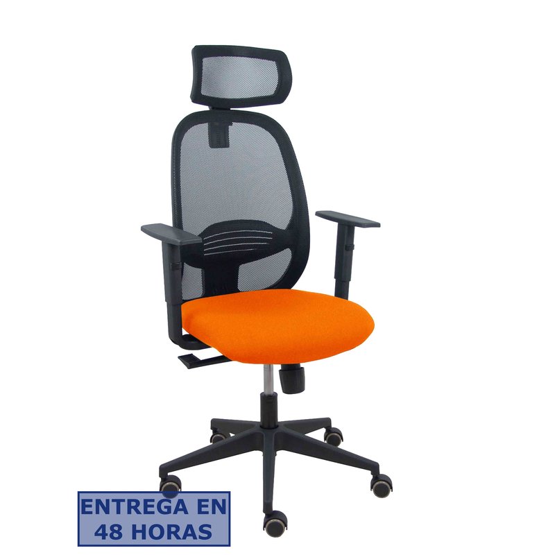 PIQUERAS Y CRESPO Silla Cilanco negra malla negra asiento bali naranja oscuro brazo regulable cabecero regulable