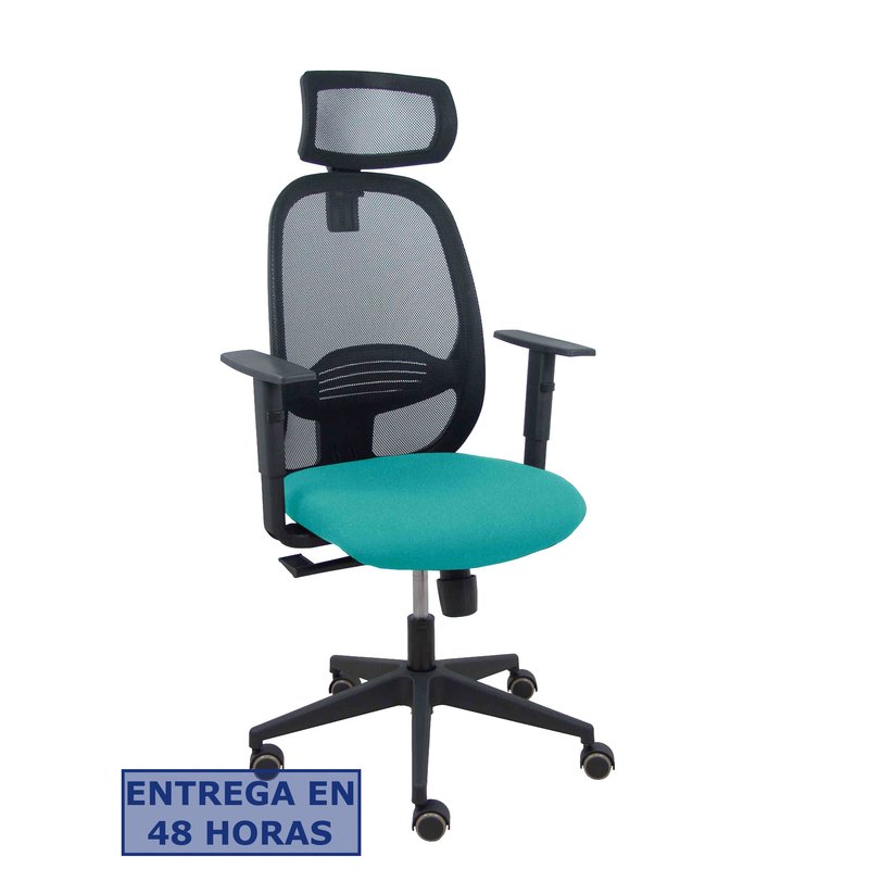 PIQUERAS Y CRESPO Silla Cilanco negra malla negra asiento bali turquesa brazo regulable cabecero regulable