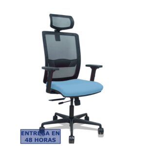 PIQUERAS Y CRESPO Silla Haches traslack malla negra asiento bali azul cielo brazos 2D ruedas 65mm cabecero regulable
