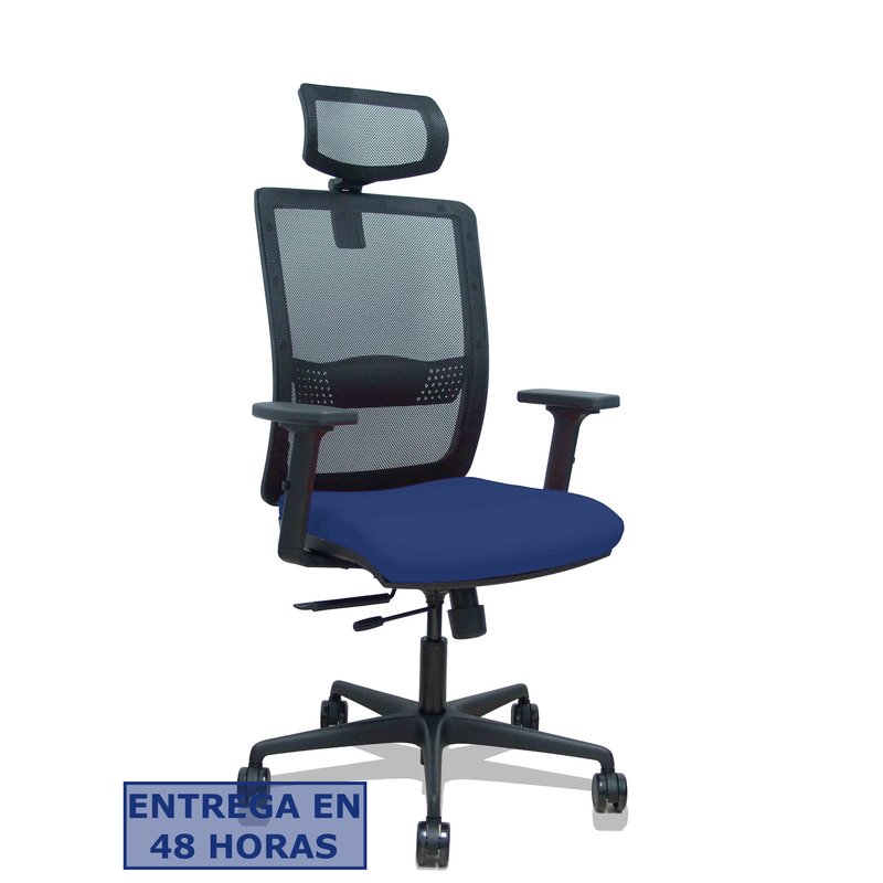 PIQUERAS Y CRESPO Silla Haches traslack malla negra asiento bali azul marino brazos 2D ruedas 65mm cabecero regulable