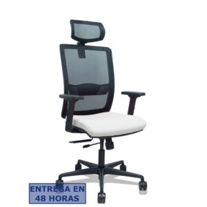 PIQUERAS Y CRESPO Silla Haches traslack malla negra asiento bali blanco brazos 2D ruedas 65mm cabecero regulable