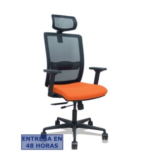 PIQUERAS Y CRESPO Silla Haches traslack malla negra asiento bali naranja brazos 2D ruedas 65mm cabecero regulable