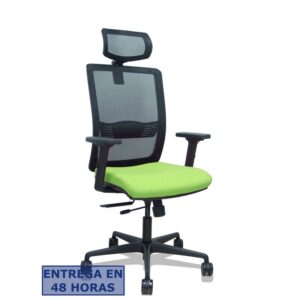 PIQUERAS Y CRESPO Silla Haches traslack malla negra asiento bali pistacho brazos 2D ruedas 65mm cabecero regulable
