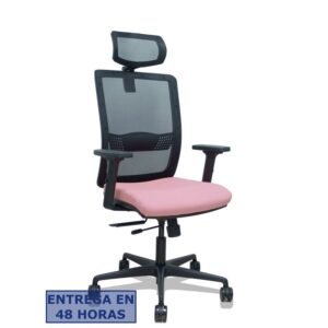 PIQUERAS Y CRESPO Silla Haches traslack malla negra asiento bali rosa brazos 2D ruedas 65mm cabecero regulable