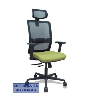 PIQUERAS Y CRESPO Silla Haches traslack malla negra asiento bali verde oliva brazos 2D ruedas 65mm cabecero regulable