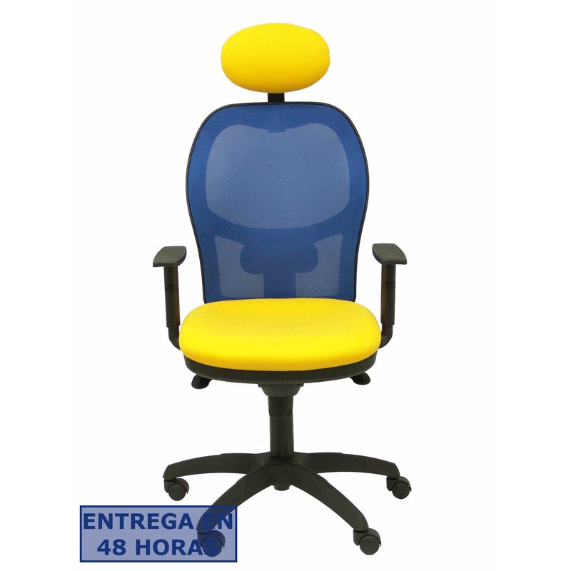 PIQUERAS Y CRESPO Silla Jorquera malla azul asiento bali amarillo con cabecero fijo PIQUERAS Y CRESPO Silla Jorquera malla azul asiento bali amarillo con cabecero fijo
