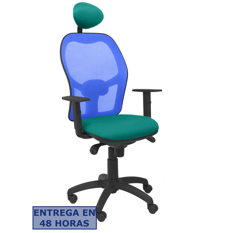 PIQUERAS Y CRESPO Silla Jorquera malla azul asiento bali turquesa con cabecero fijo PIQUERAS Y CRESPO Silla Jorquera malla azul asiento bali turquesa con cabecero fijo