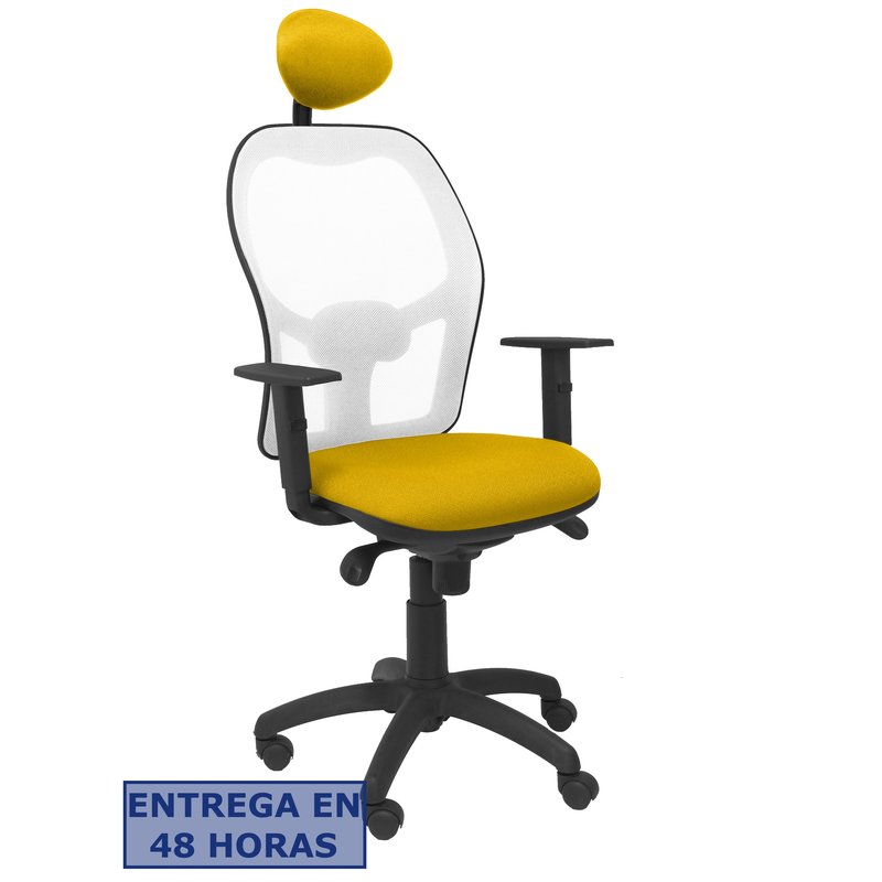 PIQUERAS Y CRESPO Silla Jorquera malla blanca asiento bali amarillo con cabecero fijo