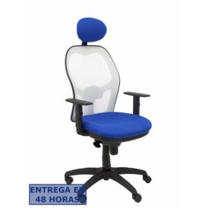 PIQUERAS Y CRESPO Silla Jorquera malla blanca asiento bali azul con cabecero fijo