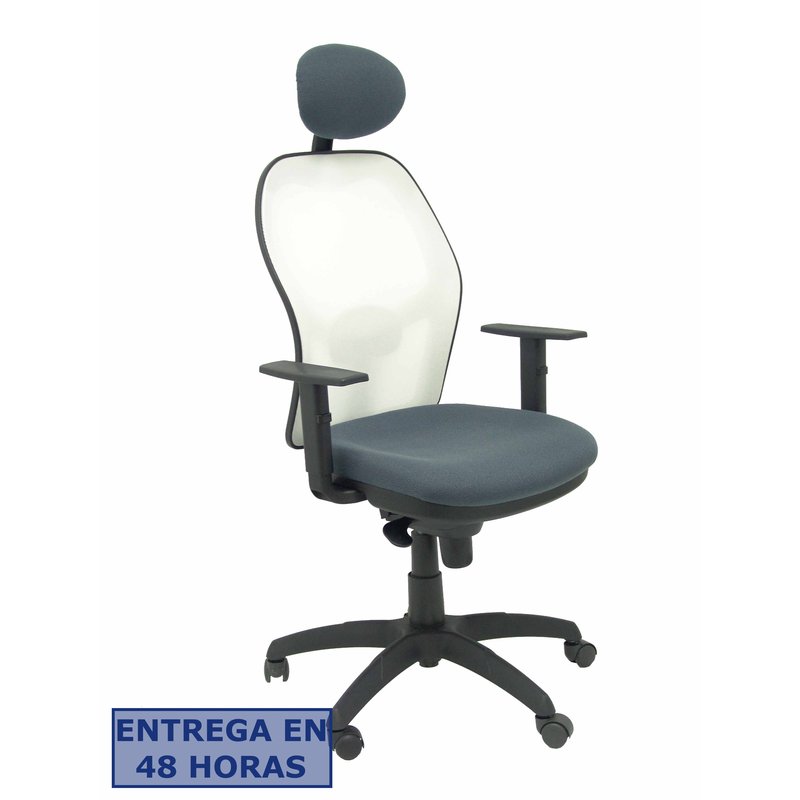 PIQUERAS Y CRESPO Silla Jorquera malla blanca asiento bali gris oscuro con cabecero fijo