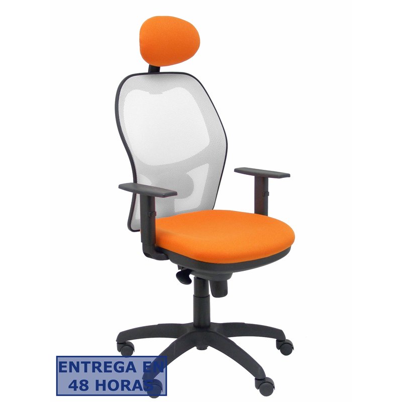 PIQUERAS Y CRESPO Silla Jorquera malla blanca asiento bali naranja con cabecero fijo