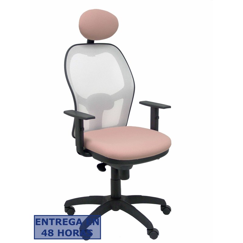 PIQUERAS Y CRESPO Silla Jorquera malla blanca asiento bali rosa palido con cabecero fijo PIQUERAS Y CRESPO Silla Jorquera malla blanca asiento bali rosa palido con cabecero fijo