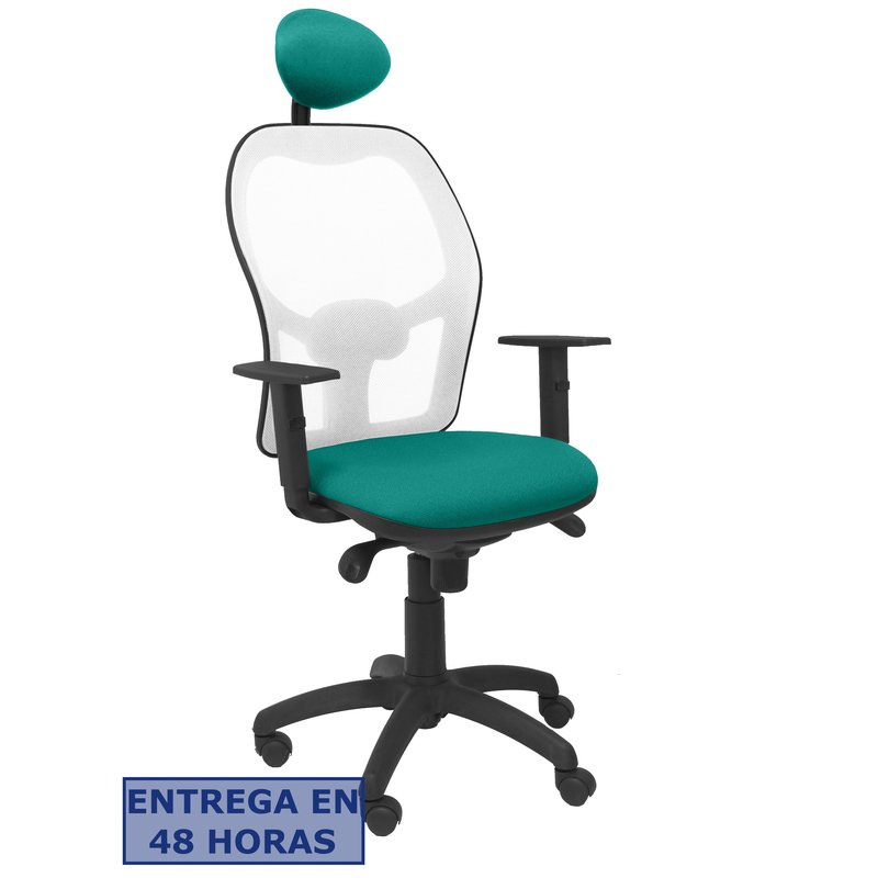 PIQUERAS Y CRESPO Silla Jorquera malla blanca asiento bali turquesa con cabecero fijo PIQUERAS Y CRESPO Silla Jorquera malla blanca asiento bali turquesa con cabecero fijo