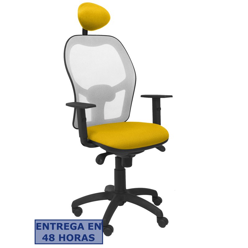 PIQUERAS Y CRESPO Silla Jorquera malla gris asiento bali amarillo con cabecero fijo PIQUERAS Y CRESPO Silla Jorquera malla gris asiento bali amarillo con cabecero fijo