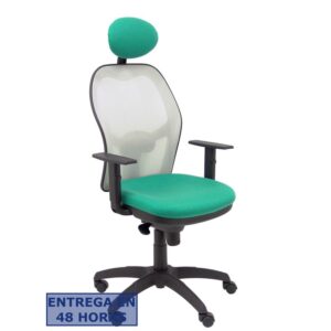 PIQUERAS Y CRESPO Silla Jorquera malla gris asiento bali verde esmeralda con cabecero fijo