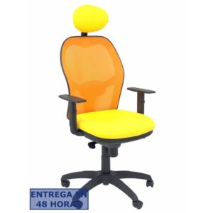 PIQUERAS Y CRESPO Silla Jorquera malla naranja asiento bali amarillo con cabecero fijo