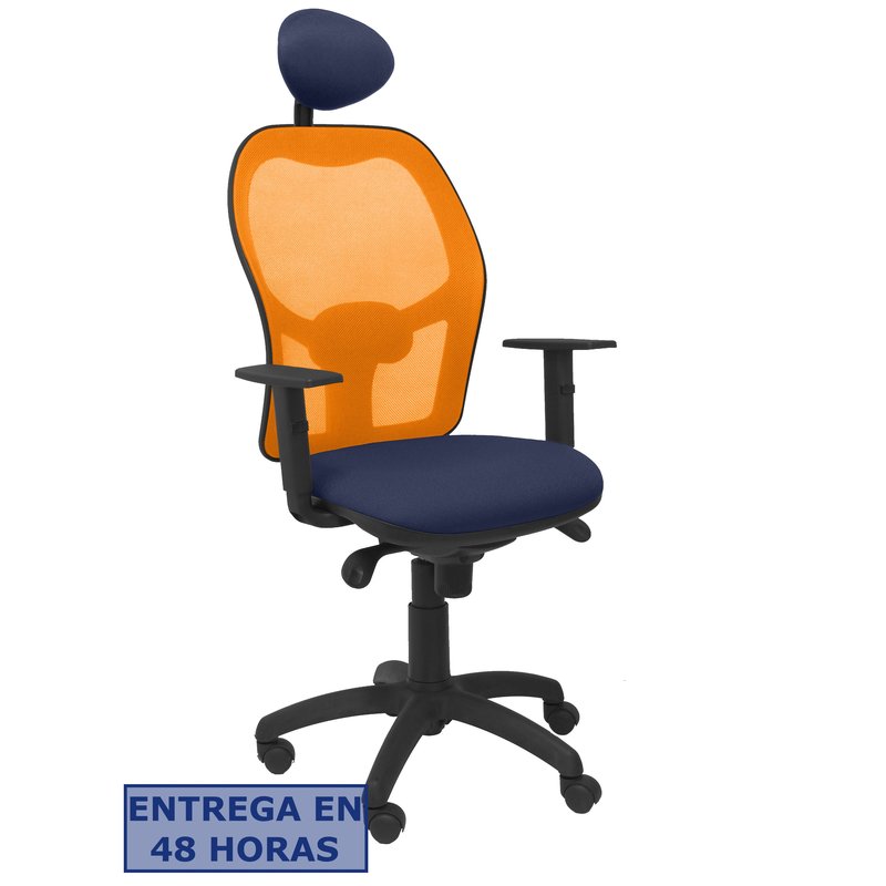 PIQUERAS Y CRESPO Silla Jorquera malla naranja asiento bali azul marino con cabecero fijo