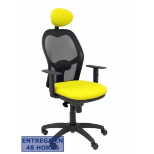 PIQUERAS Y CRESPO Silla Jorquera malla negra asiento bali amarillo con cabecero fijo