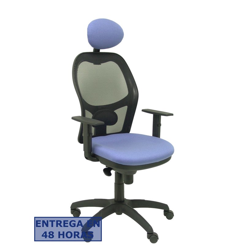 PIQUERAS Y CRESPO Silla Jorquera malla negra asiento bali azul claro con cabecero fijo PIQUERAS Y CRESPO Silla Jorquera malla negra asiento bali azul claro con cabecero fijo