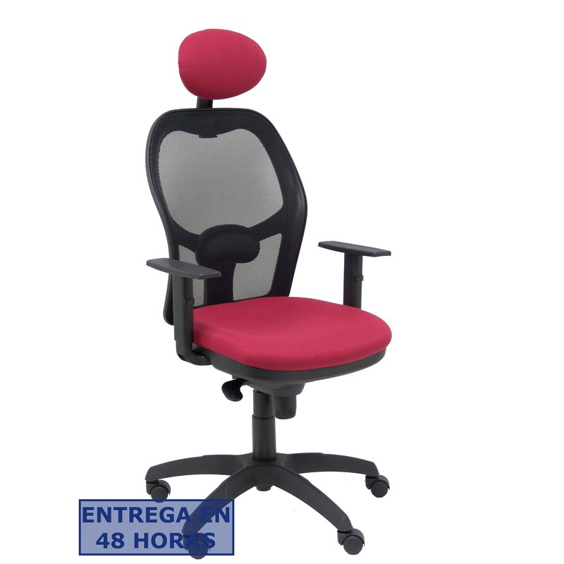 PIQUERAS Y CRESPO Silla Jorquera malla negra asiento bali granate con cabecero fijo