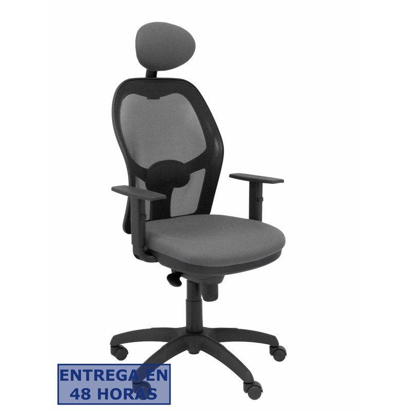 PIQUERAS Y CRESPO Silla Jorquera malla negra asiento bali gris con cabecero fijo