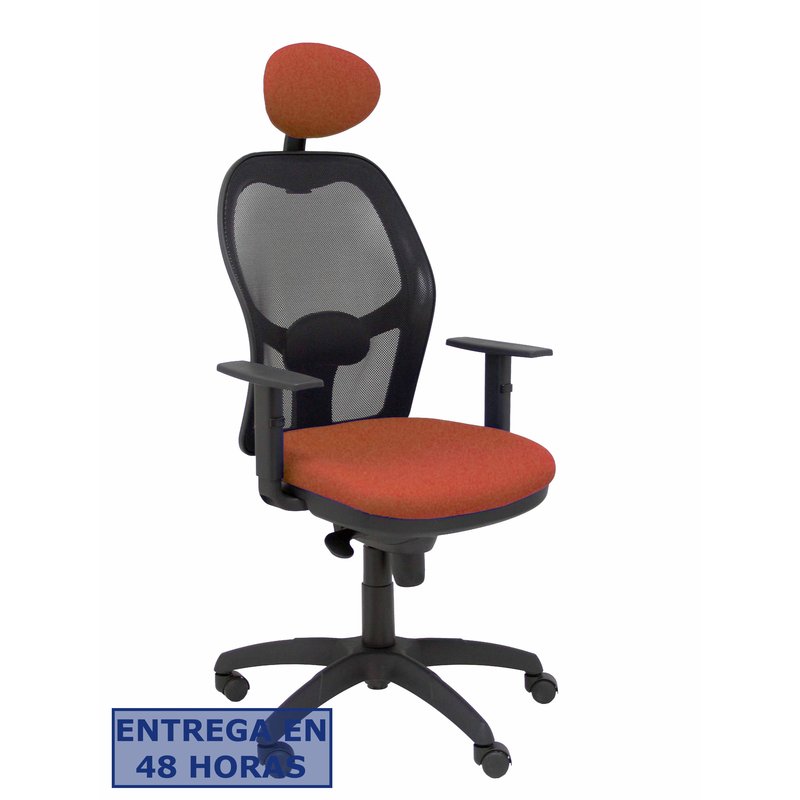 PIQUERAS Y CRESPO Silla Jorquera malla negra asiento bali marron con cabecero fijo PIQUERAS Y CRESPO Silla Jorquera malla negra asiento bali marron con cabecero fijo