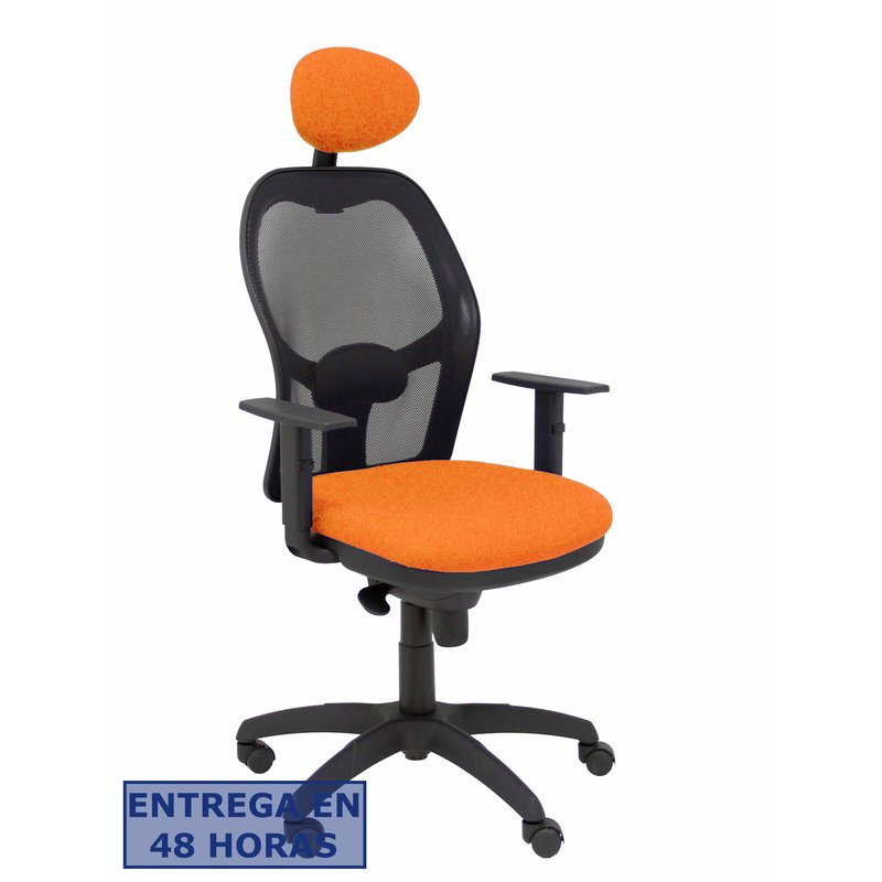 PIQUERAS Y CRESPO Silla Jorquera malla negra asiento bali naranja con cabecero fijo PIQUERAS Y CRESPO Silla Jorquera malla negra asiento bali naranja con cabecero fijo